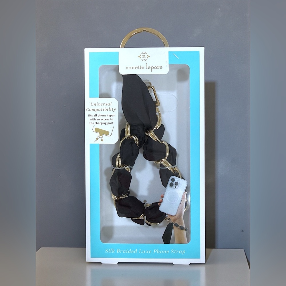 Nanette Lepore Black and Gold Braided Phone Strap